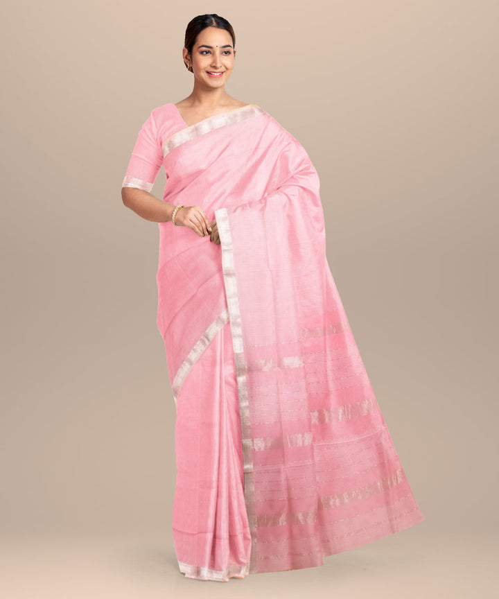 Pink checks handloom maheshwari cotton silk saree