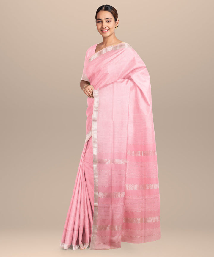 Pink checks handloom maheshwari cotton silk saree