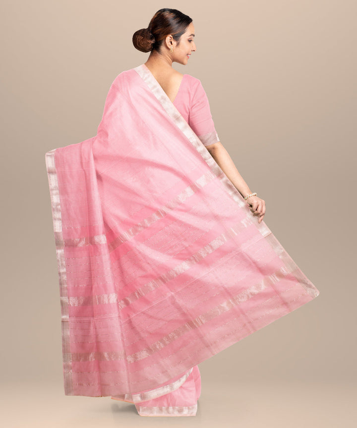 Pink checks handloom maheshwari cotton silk saree