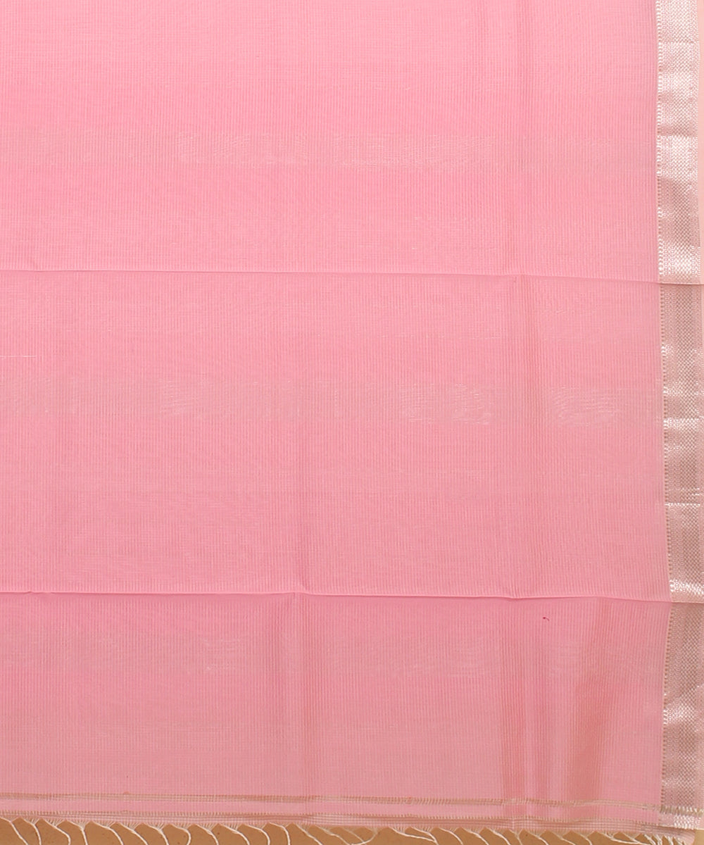 Pink checks handloom maheshwari cotton silk saree