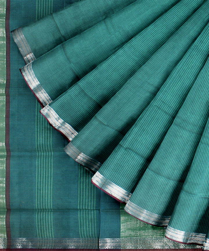 Green checks handloom maheshwari cotton silk saree