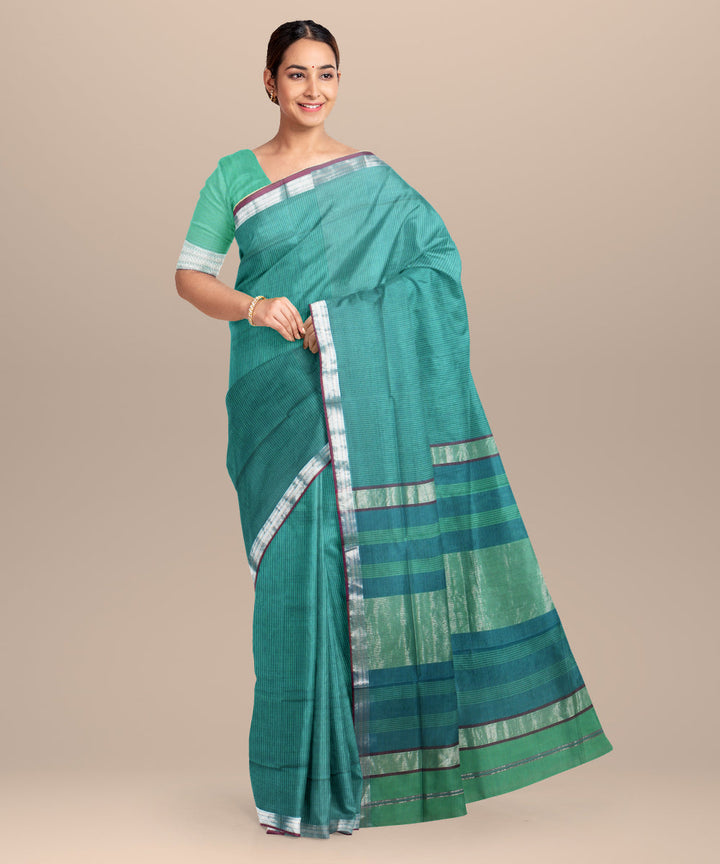 Green checks handloom maheshwari cotton silk saree