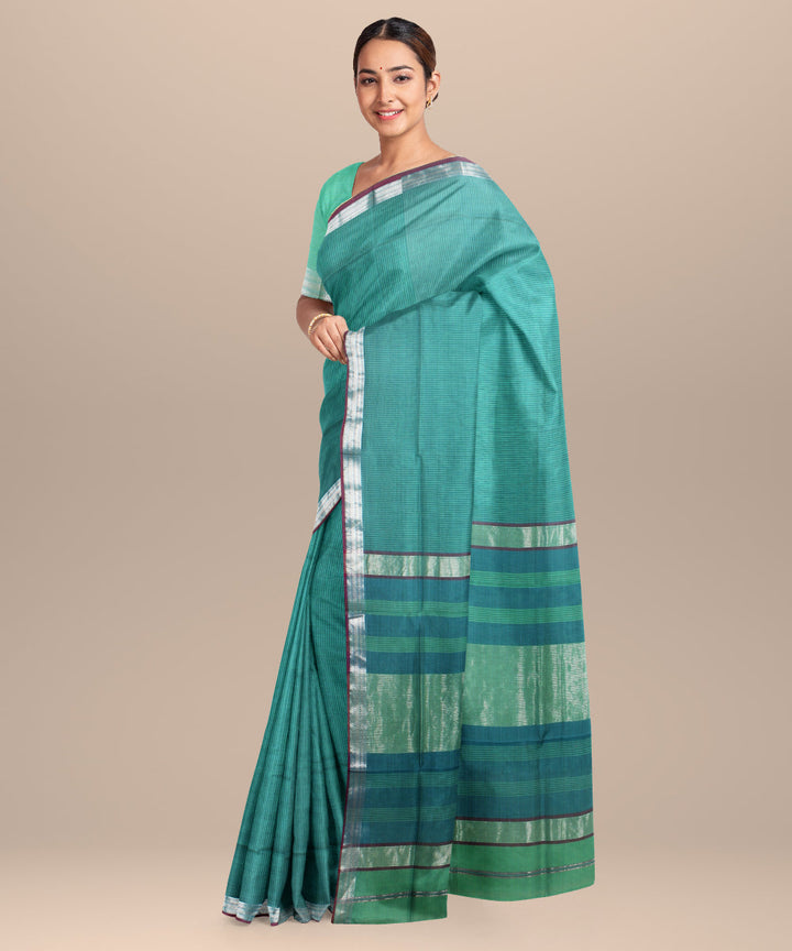 Green checks handloom maheshwari cotton silk saree