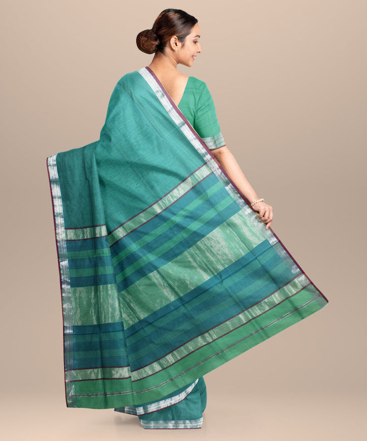 Green checks handloom maheshwari cotton silk saree