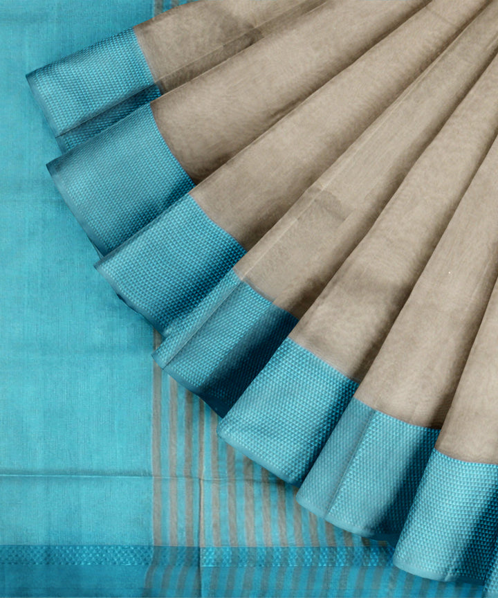 Beige blue maheshwari handloom cotton silk saree