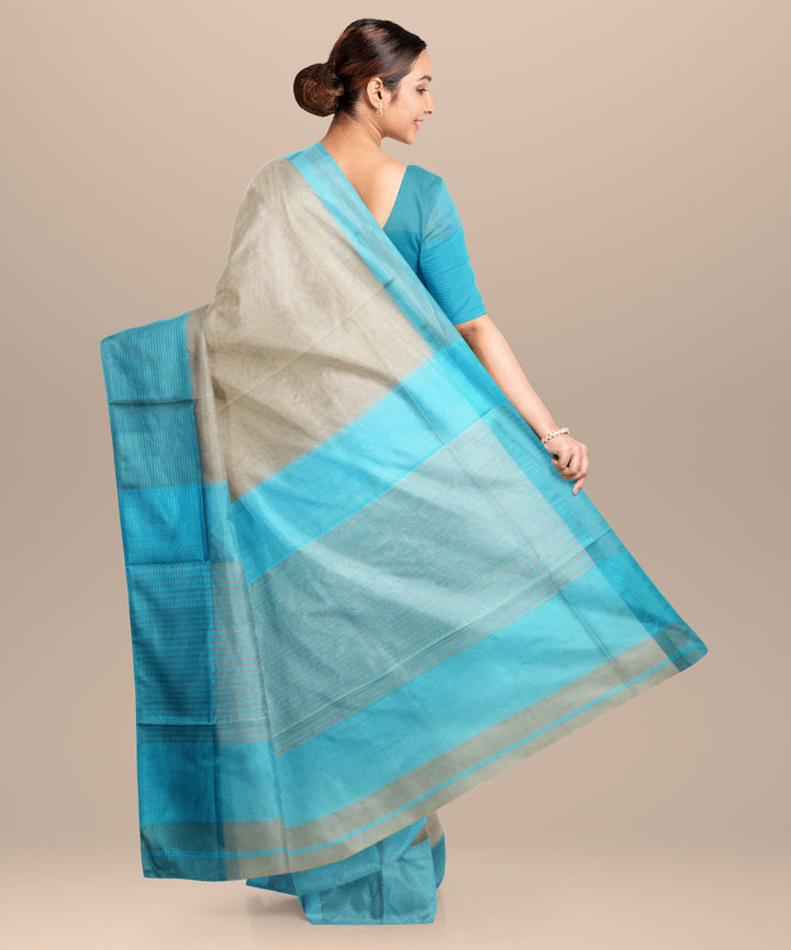 Beige blue maheshwari handloom cotton silk saree