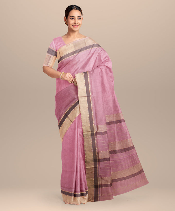 Pink beige maheshwari handloom cotton silk saree