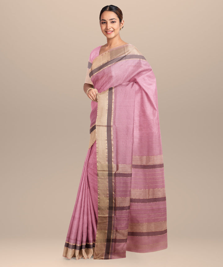 Pink beige maheshwari handloom cotton silk saree