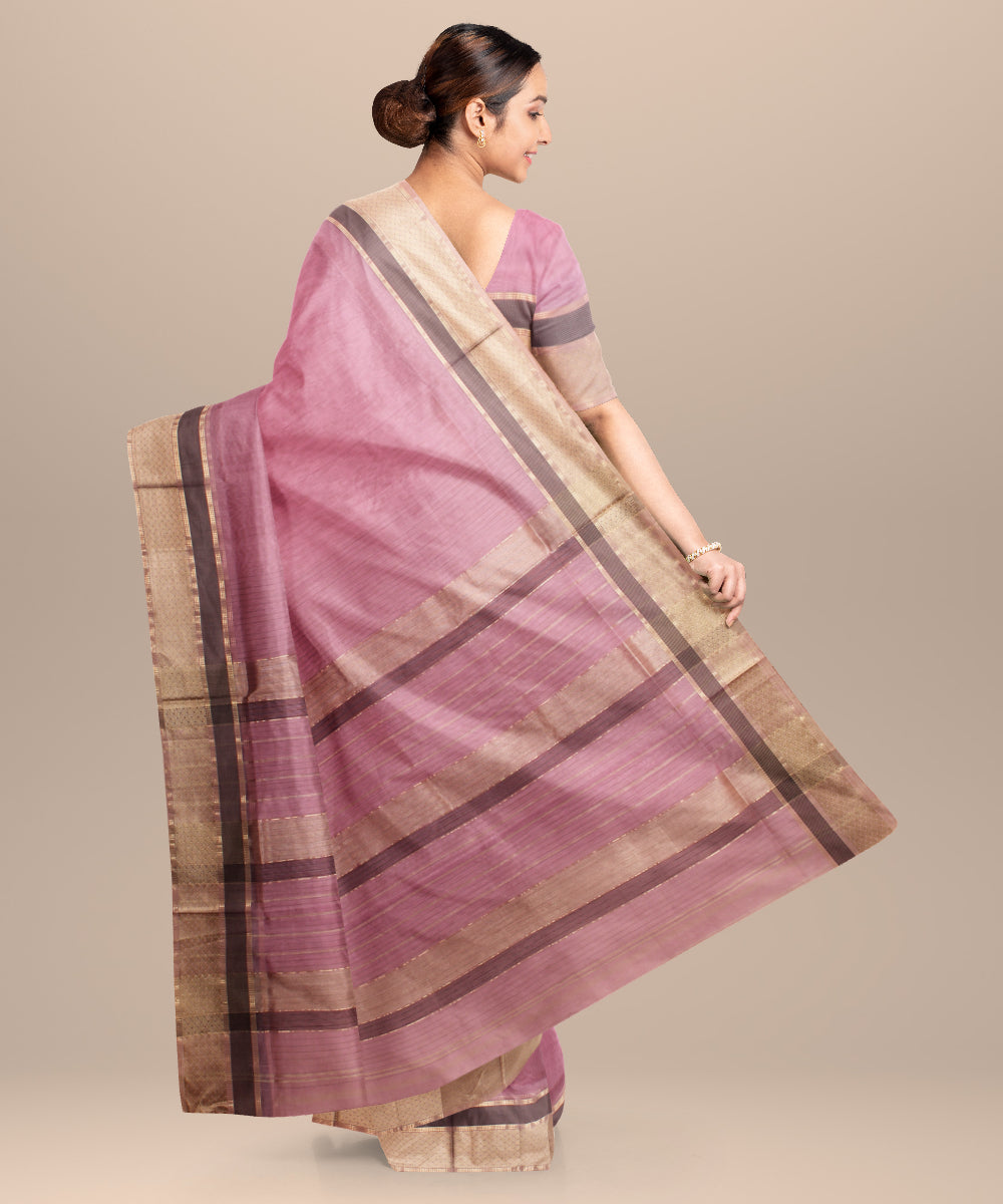 Pink beige maheshwari handloom cotton silk saree