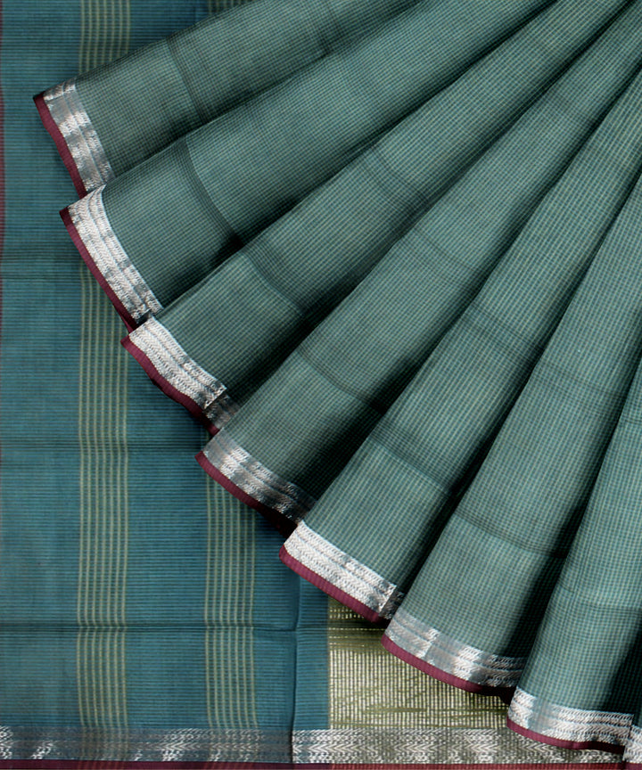 Green maroon maheshwari handloom cotton silk saree