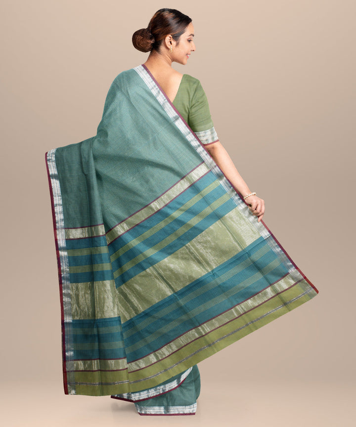 Green maroon maheshwari handloom cotton silk saree