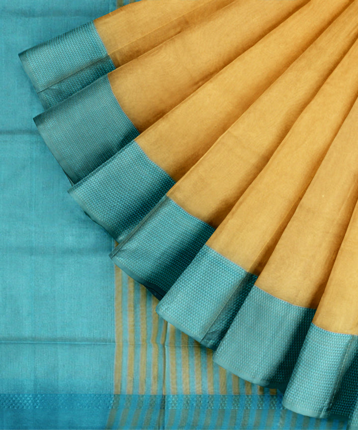Yellow blue maheshwari handloom cotton silk saree