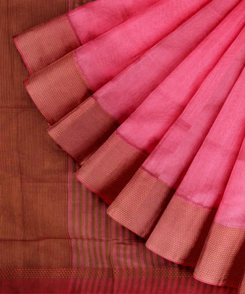 Pink red maheshwari cotton silk handloom saree