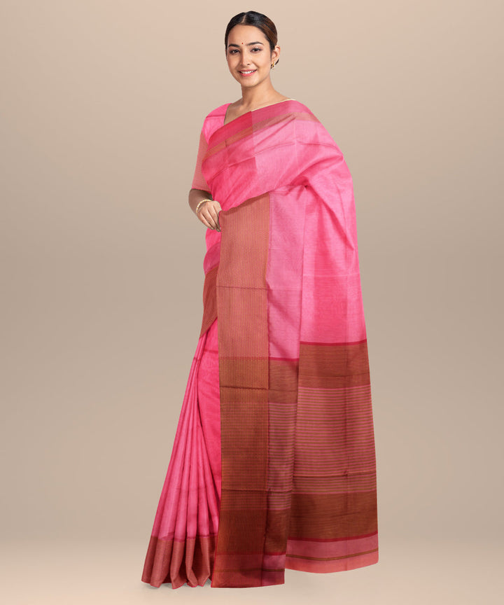 Pink red maheshwari cotton silk handloom saree