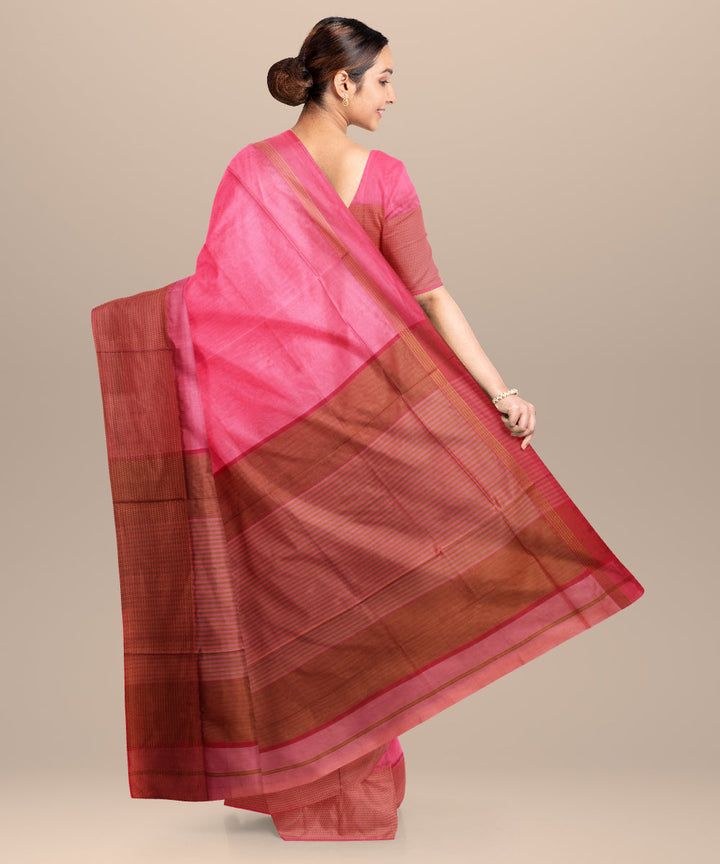 Pink red maheshwari cotton silk handloom saree