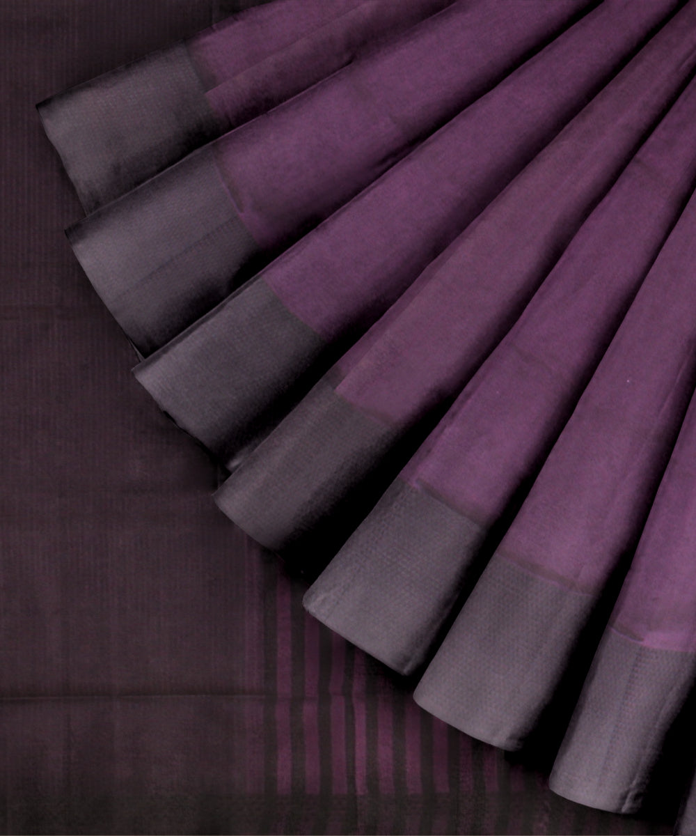 Purple black maheshwari handloom cotton silk saree