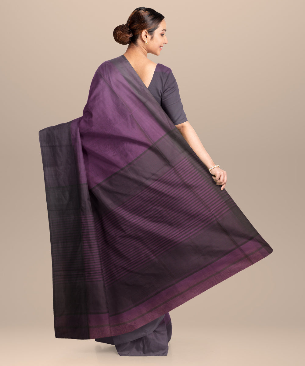 Purple black maheshwari handloom cotton silk saree