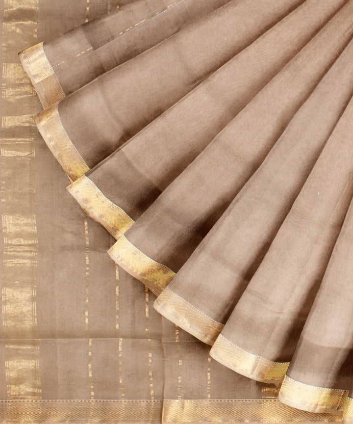 Grey maheshwari cotton silk handloom saree