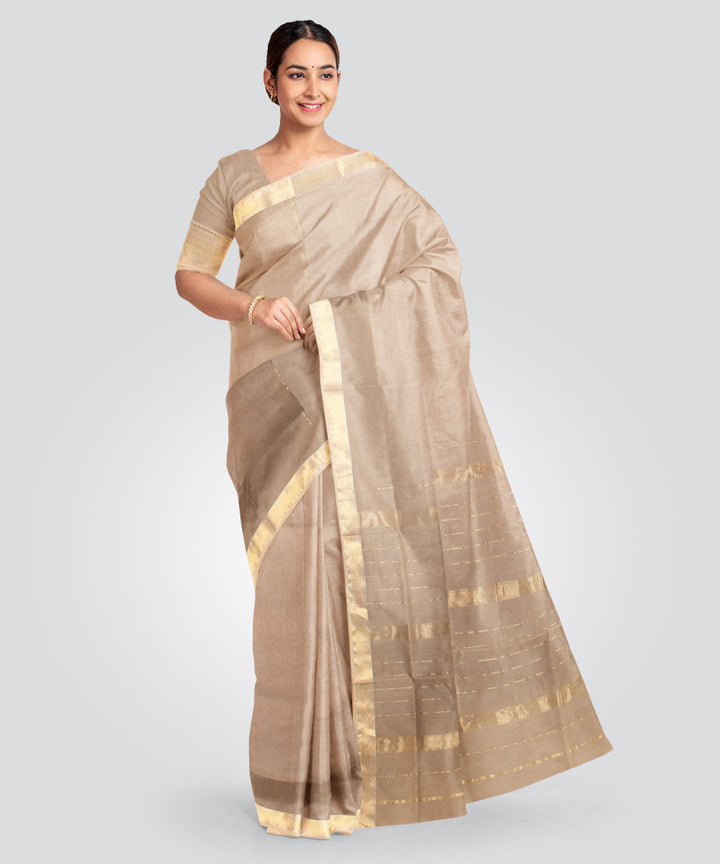 Grey maheshwari cotton silk handloom saree
