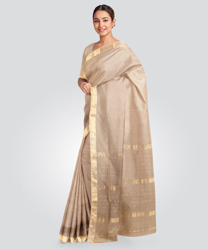 Grey maheshwari cotton silk handloom saree