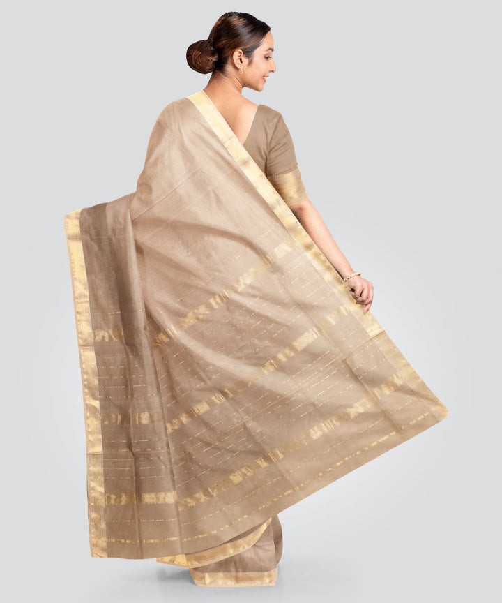 Grey maheshwari cotton silk handloom saree