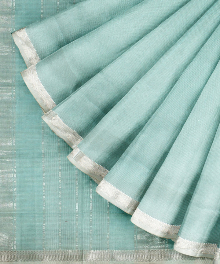 Light blue checks maheshwari handloom cotton silk saree