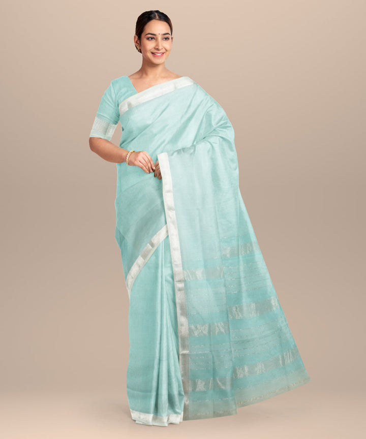 Light blue checks maheshwari handloom cotton silk saree