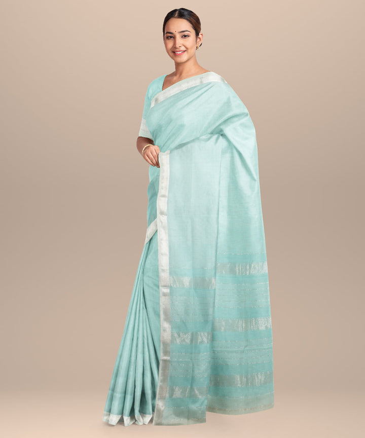 Light blue checks maheshwari handloom cotton silk saree