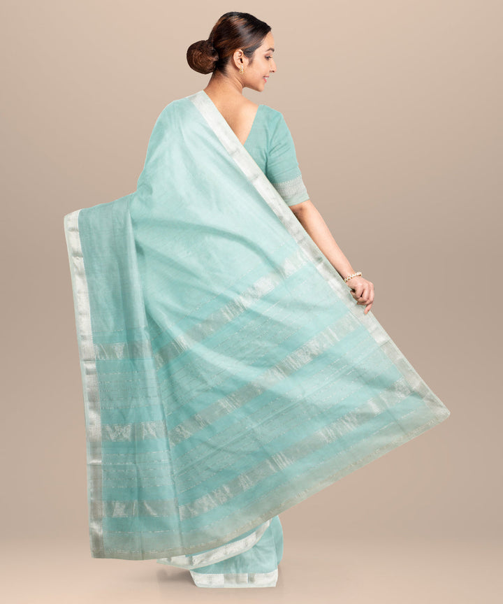 Light blue checks maheshwari handloom cotton silk saree