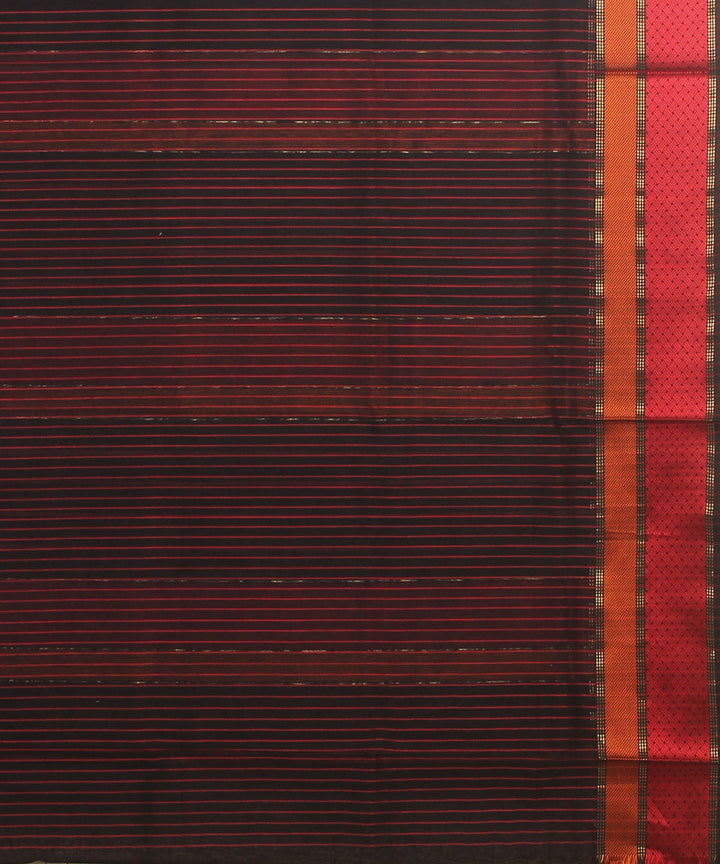 Black red maheshwari handloom cotton silk saree