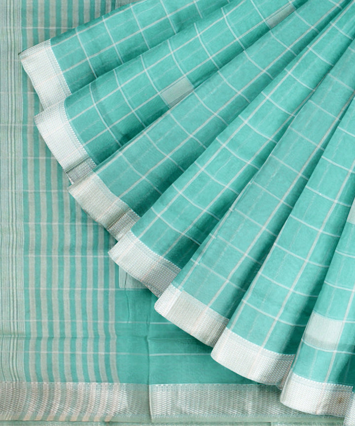 Light green checks maheshwari handloom cotton silk saree