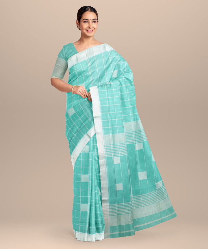Light green checks maheshwari handloom cotton silk saree
