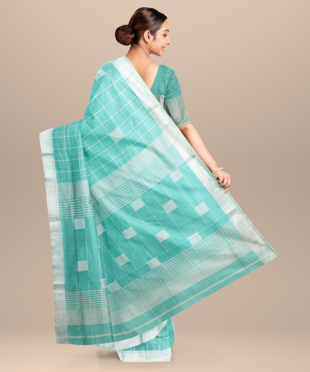 Light green checks maheshwari handloom cotton silk saree