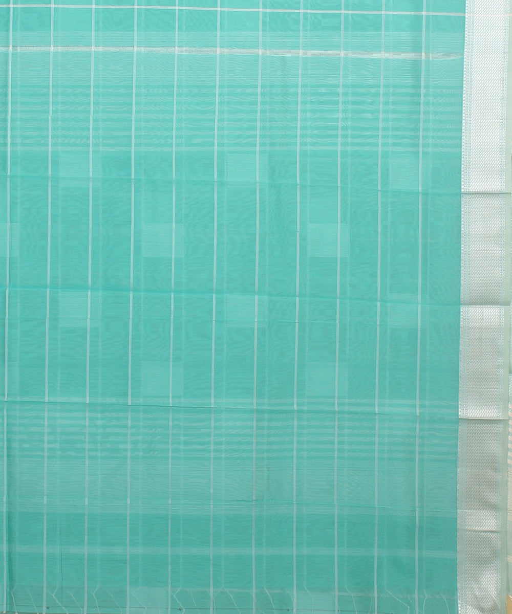 Light green checks maheshwari handloom cotton silk saree