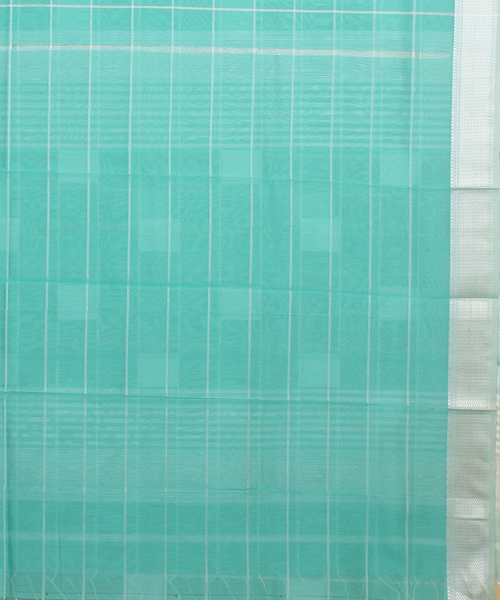 Light green checks maheshwari handloom cotton silk saree