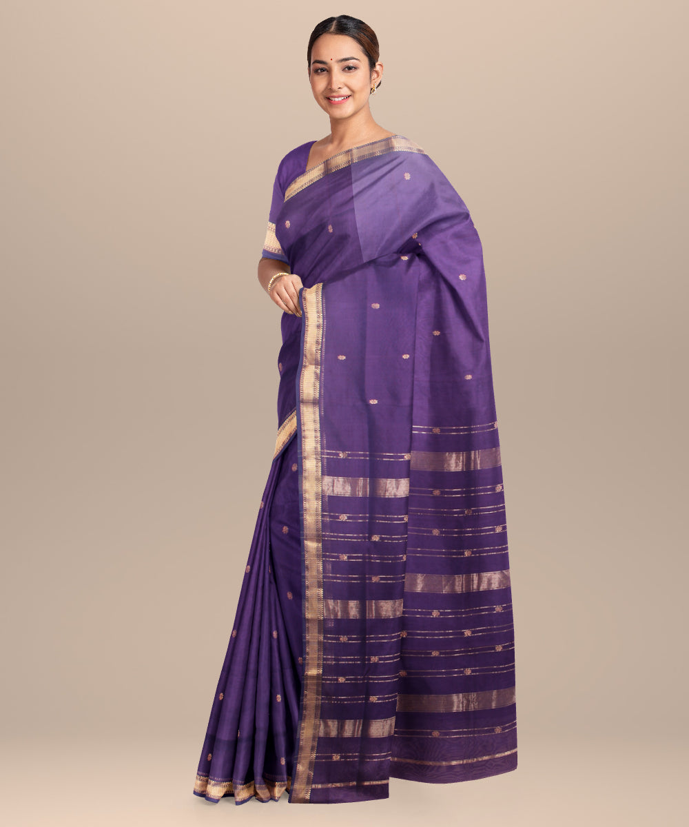 Violet maheshwari cotton silk handloom saree