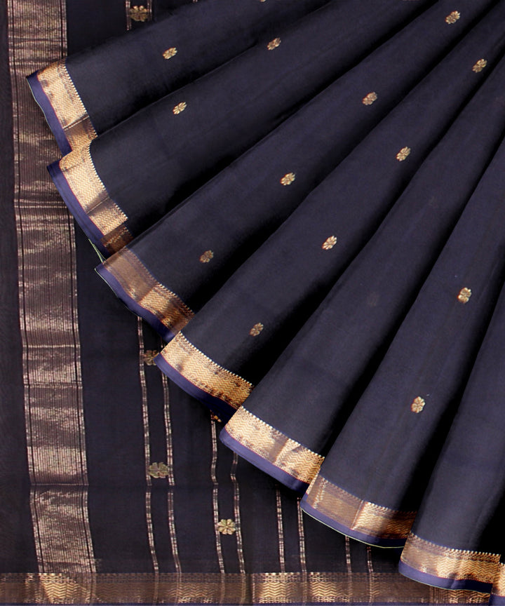 Dark blue maheshwari handloom cotton silk saree