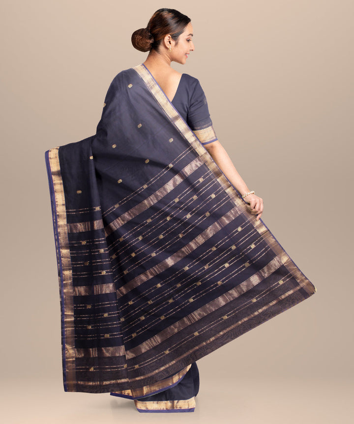 Dark blue maheshwari handloom cotton silk saree