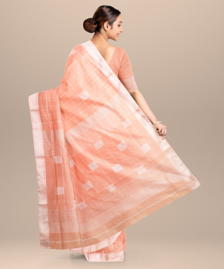 Peach maheshwari handloom cotton silk checks saree
