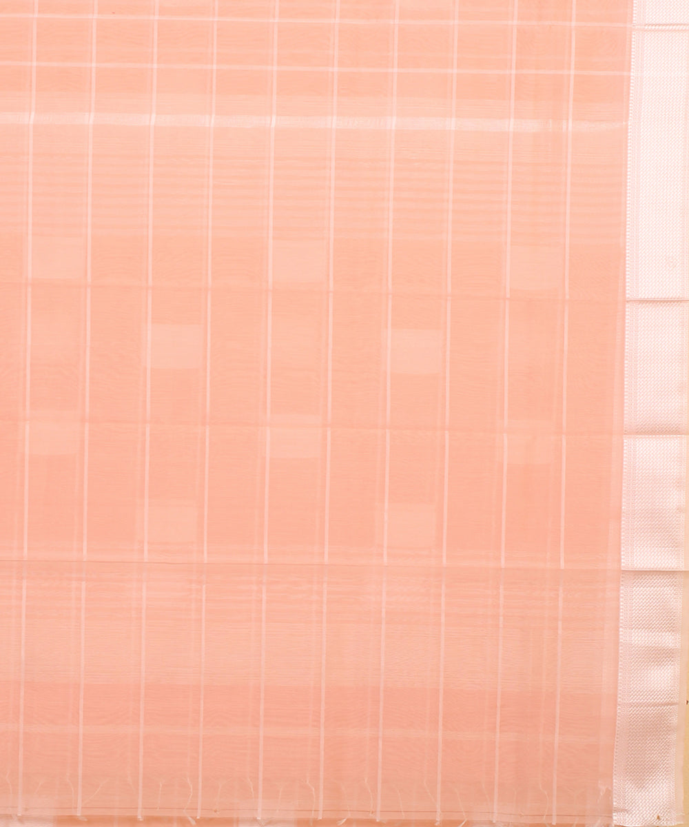 Peach maheshwari handloom cotton silk checks saree