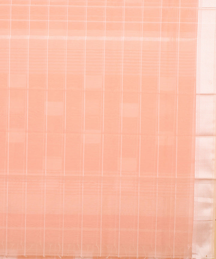 Peach maheshwari handloom cotton silk checks saree