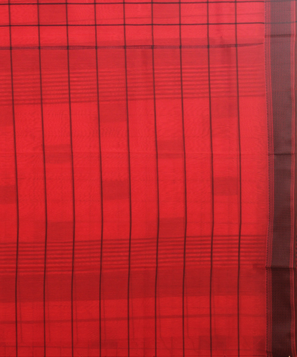Red black checks maheshwari handloom cotton silk saree