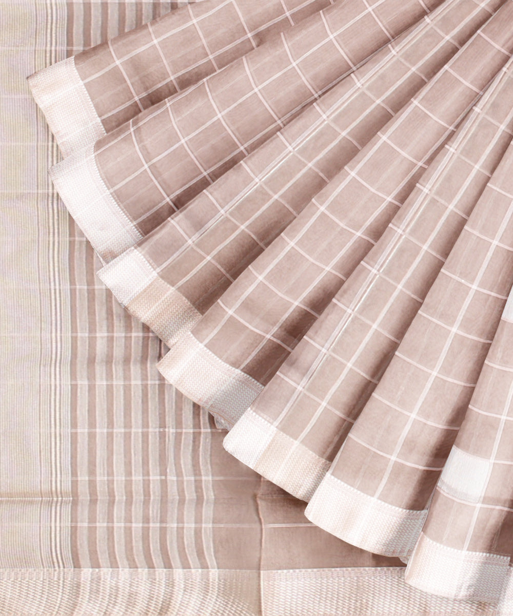 Grey checks maheshwari handloom cotton silk saree