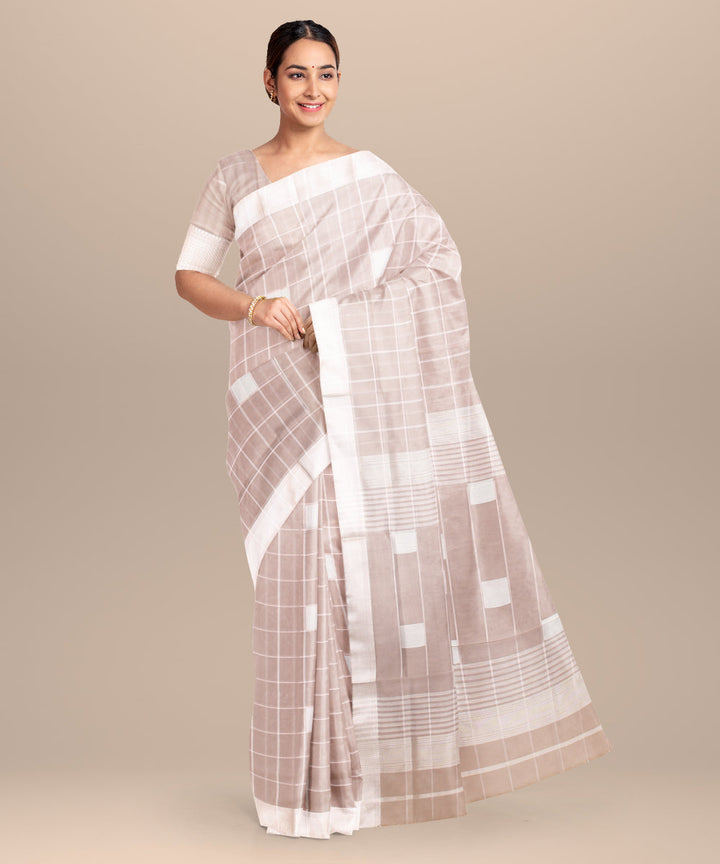 Grey checks maheshwari handloom cotton silk saree