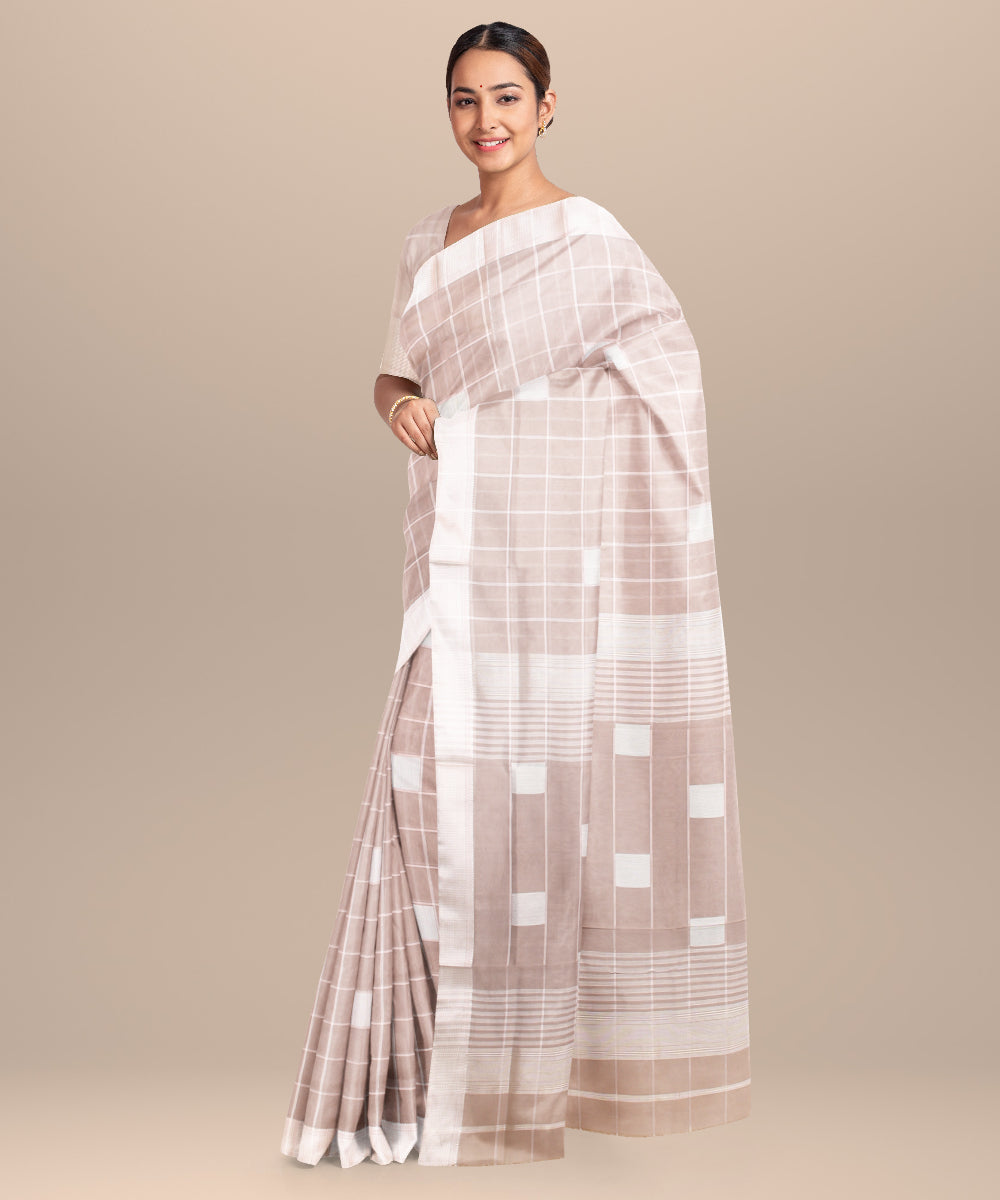 Grey checks maheshwari handloom cotton silk saree