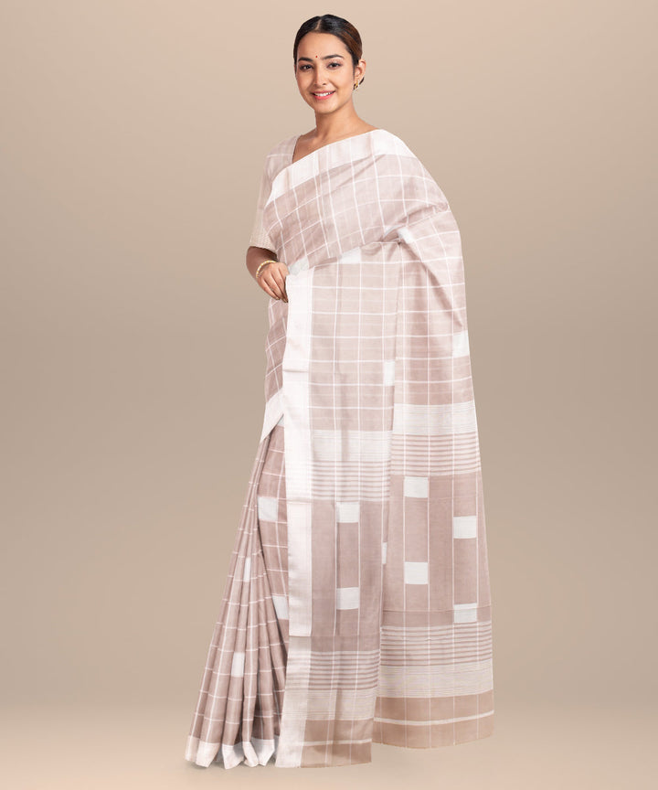 Grey checks maheshwari handloom cotton silk saree
