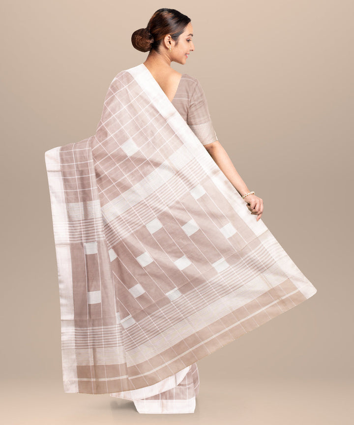 Grey checks maheshwari handloom cotton silk saree