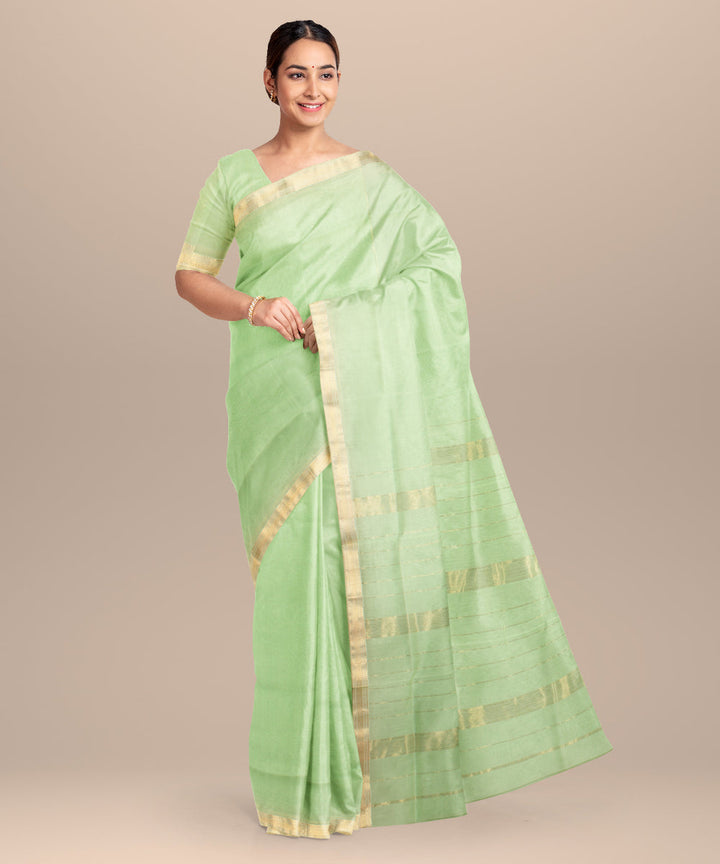 Light green cotton silk maheshwari handloom saree