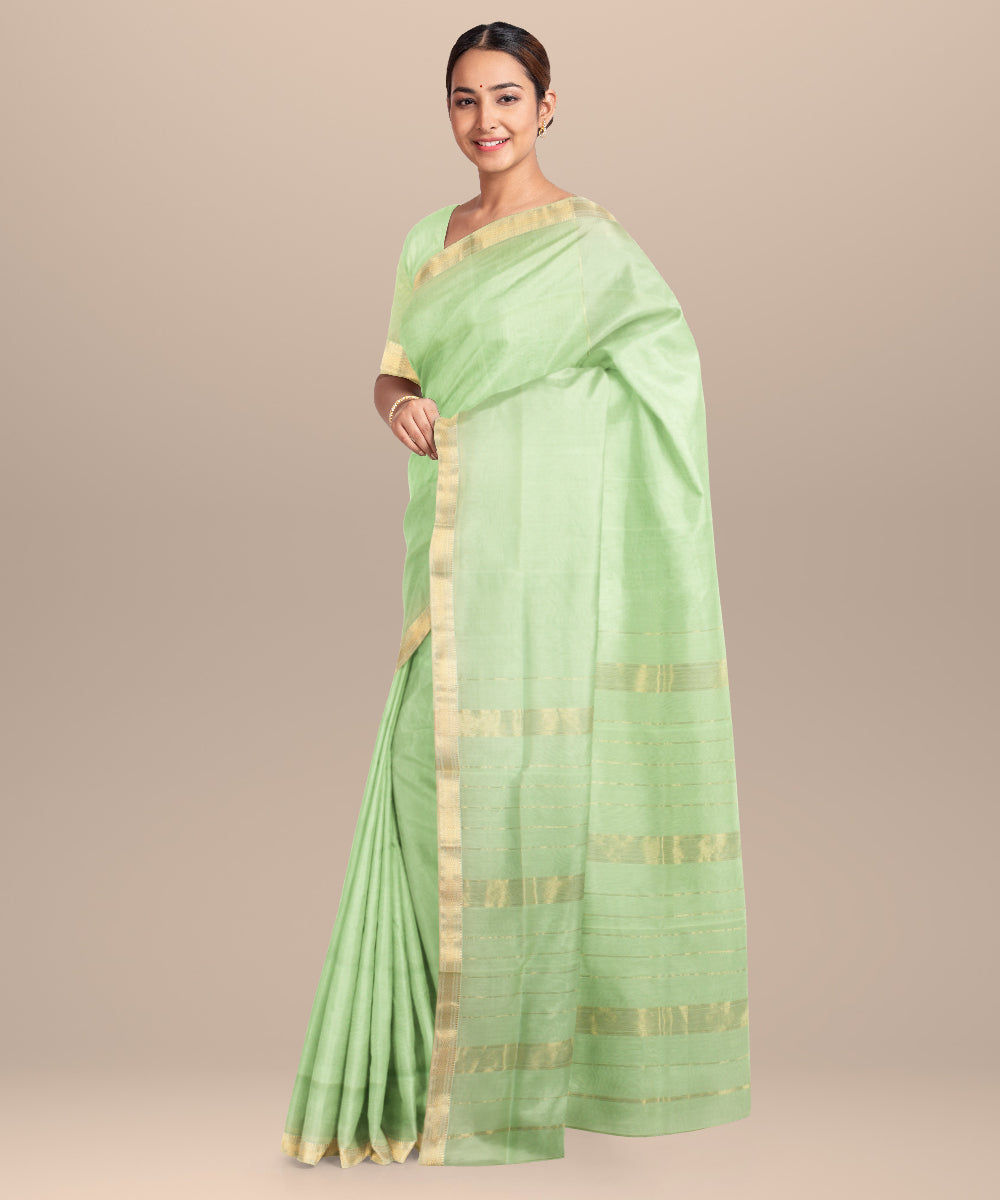 Light green cotton silk maheshwari handloom saree