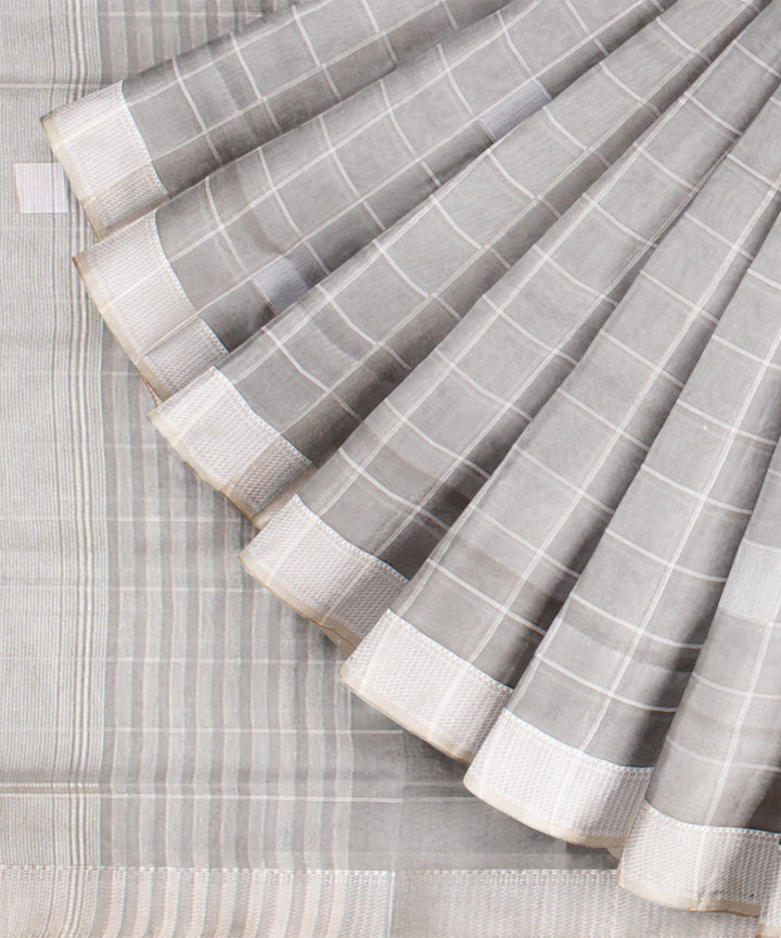Light grey blue maheshwari handloom cotton silk saree